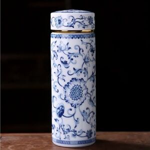 Elegant Blue and White Floral Travel Bottle